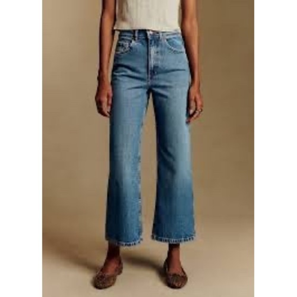 Sezane Denim Wide Leg High Rise Jeans Medium‎ Wash Blue Size US 0 Waist